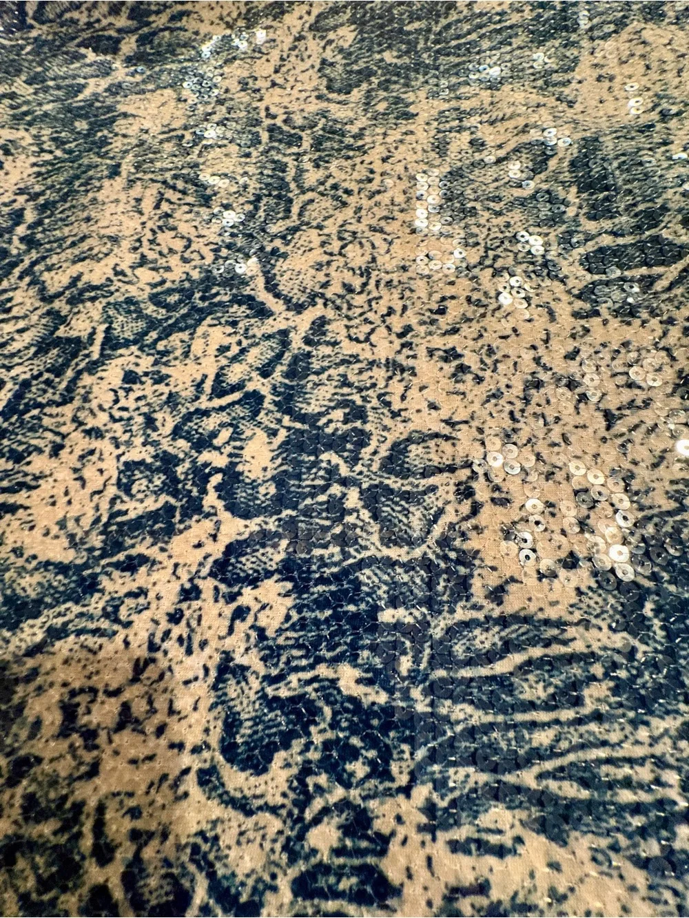 Sequined Azure Blue and Cream Snakeskin  Print Fabric Placemats.